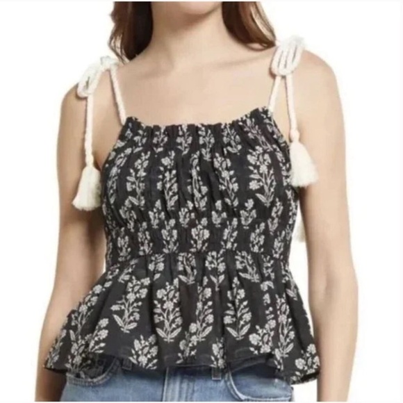 Anthropologie moon river floral shoulder rope tie smocked tank boho - Picture 3 of 8